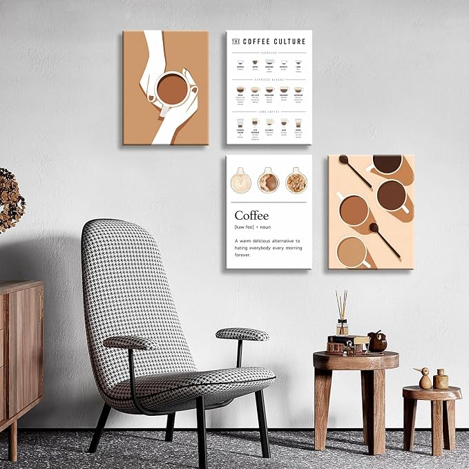 NCYEL 4pcs Modern Minimalist Coffee Wall Art Kitchen Coffee Shop Pictures - Image 3