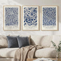 Framed Large William Morris Wall Art Set of 3, Vintage Blue Botanical Floral by Cuspin