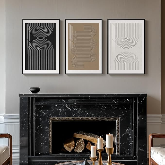 Framed Boho Neutral Abstract Wall Art, Minimalist Black White Brown Geometric - Image 3