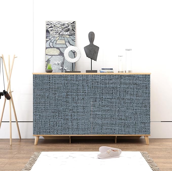 Amiya Grasscloth Wallpaper Blue Peel and Stick Faux Fabric Linen Contact Paper - Image 6