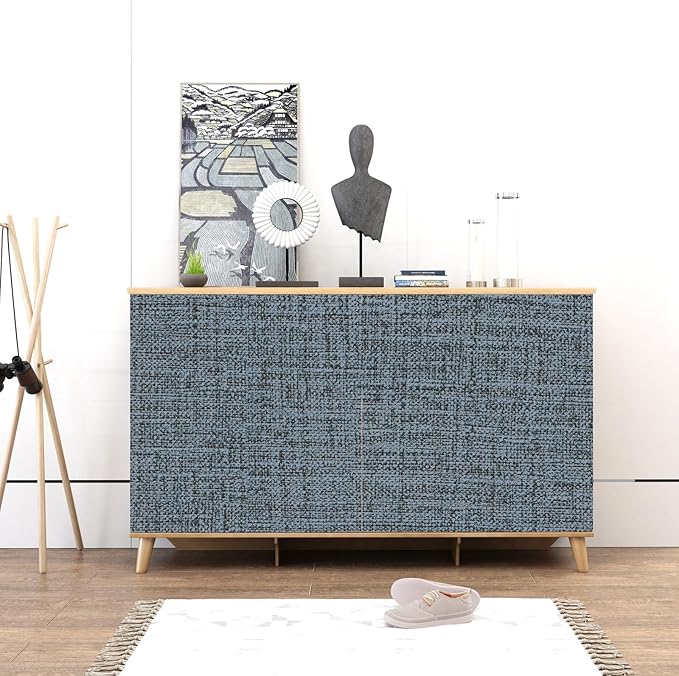 Amiya Grasscloth Wallpaper 17.3"x80" Blue Peel and Stick Faux Fabric Linen - Image 6