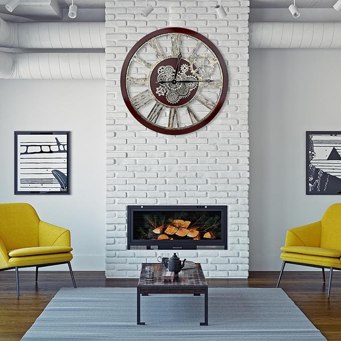 The B-Style Large Real Moving Gears Wall Clock 30 Inch Rustic Retro Industrial - Image 6