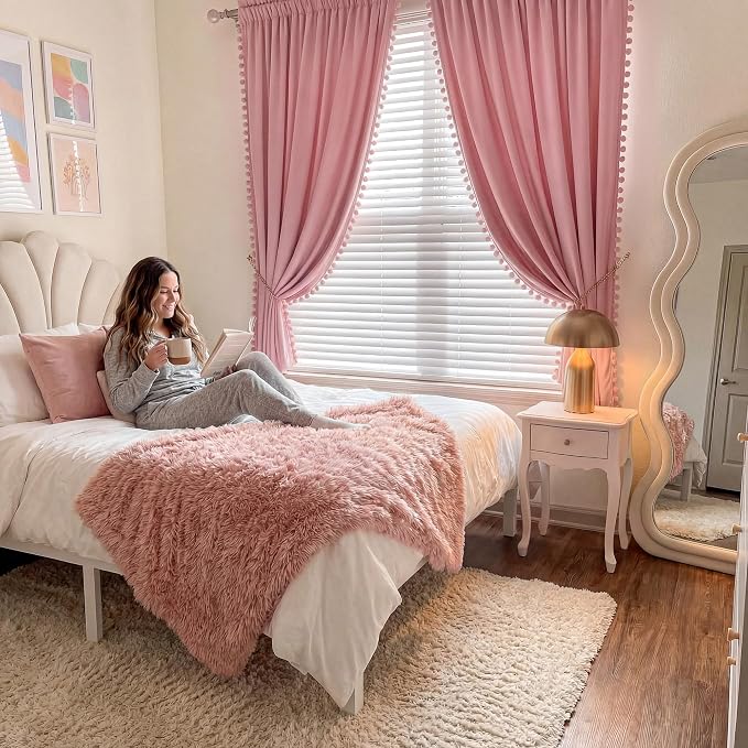 NICETOWN Blush Pink Short Velvet Curtains - Image 2