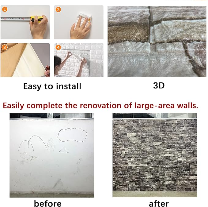 10PCS 3D Wall Panels Peel and Stick Foam 3D Brick Wallpaper Peel and Stick Faux - Image 6