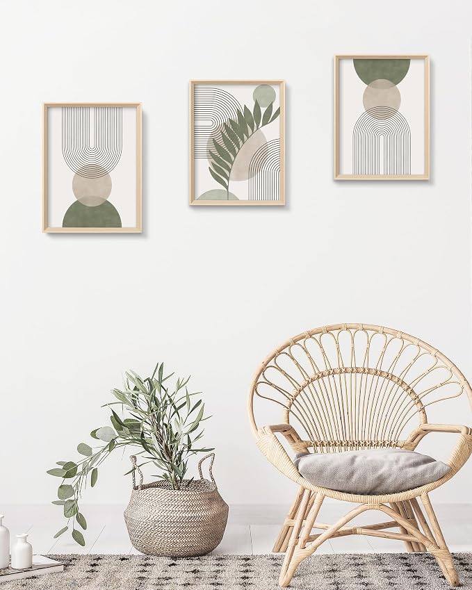 HesenDot Boho Sage Green Framed Wall Art, 12x16in High Framed Design Canvas - Image 7