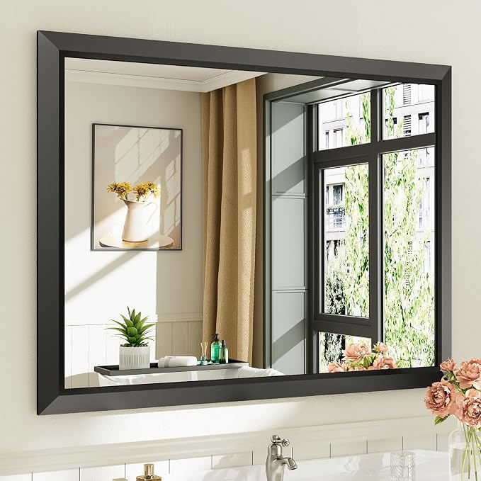 Briivue 40x30 Inch Black Bathroom Mirror by Briivuemodernmirrors