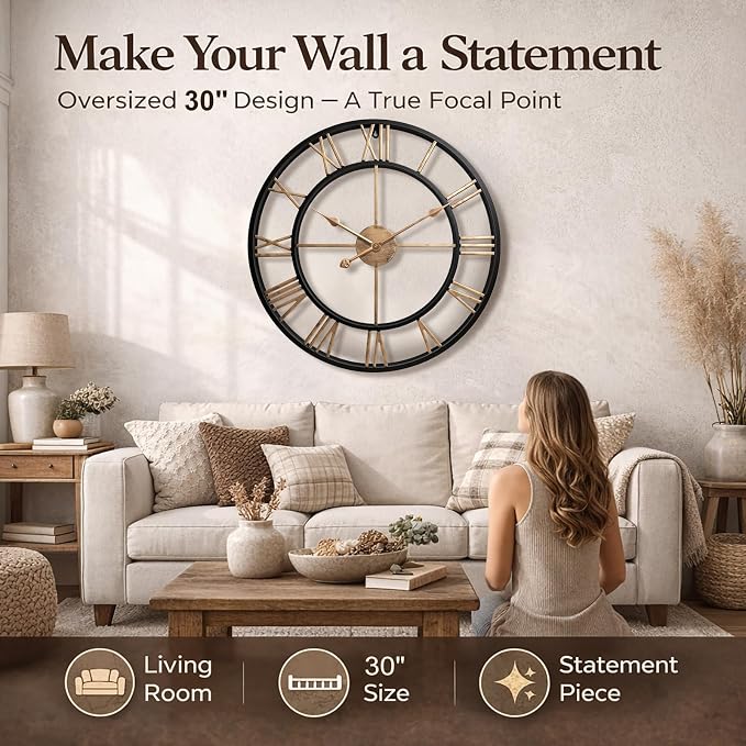 Pytha Sight 30 Inch Extra Large Giant Wall Clock, Oversized Round Silent - Image 2