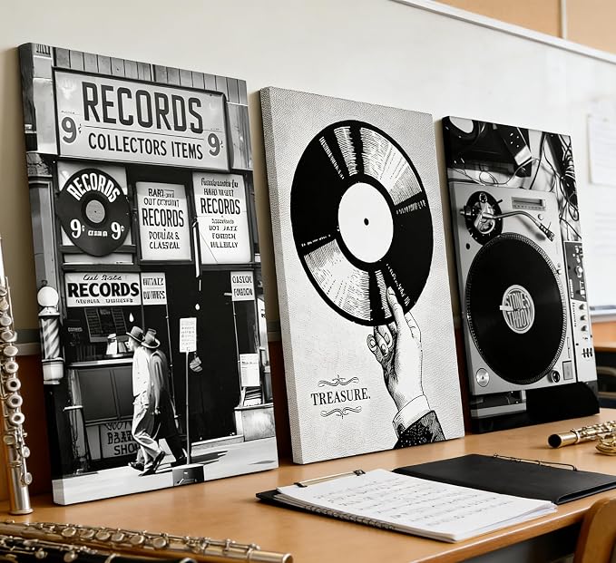 Vintage Music Canvas Wall Art Fashion Black And White Photography Preppy Vinyl - Image 5