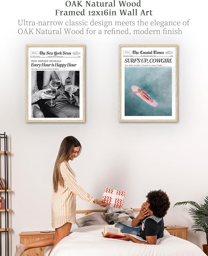 iHery Every Hour is Happy Hour Framed Trendy NewsPaper Wall Art, Natural OAK - Image 8