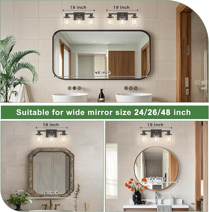 DORESshop 20 Inch Bathroom Light Fixtures, 3-Light Black - Image 2