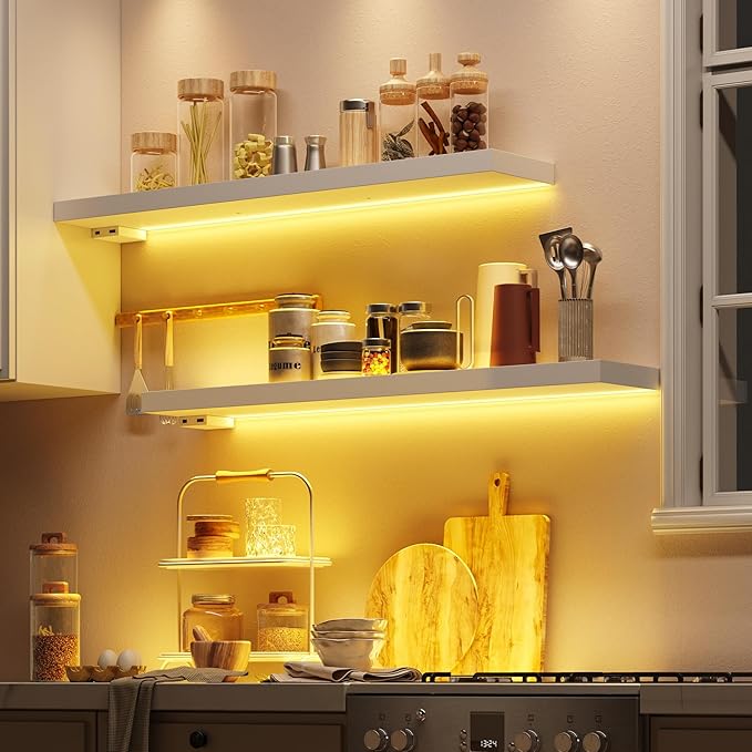 BAMEOS Floating Shelves with LED Lights, Hanging Wall Shelves - Image 6