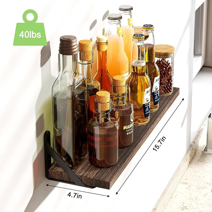 Fixwal Floating Shelves, Width 4.7in Rustic Wood Wall Shelves Set of 8 - Image 3