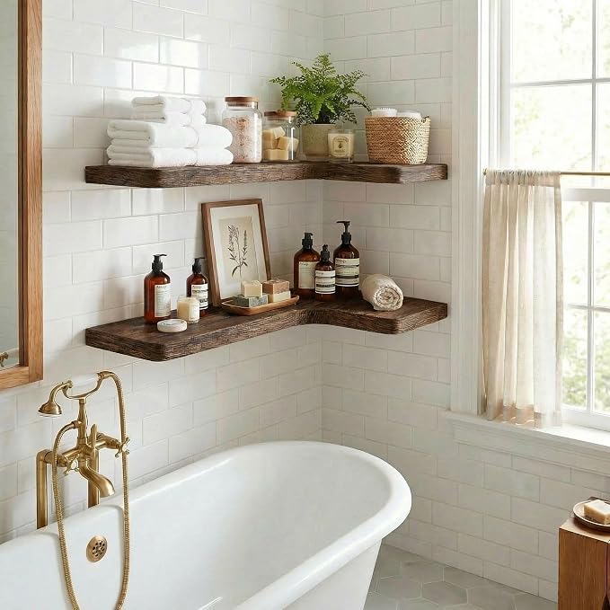 16 Inch Solid Wood Floating Corner Shelves 3 Pack - Image 5