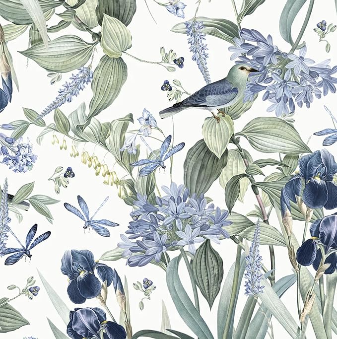 Floral Wallpaper Peel and Stick Blue Flower Contact Paper 16.9inch x 393.7inch by lenify