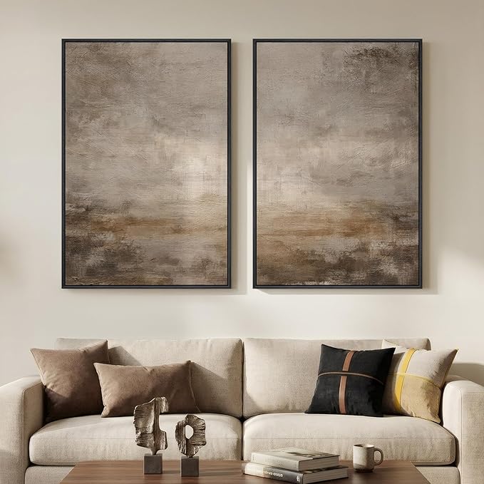 Large Framed Neutral Abstract Wall Art Set of 2 by MXART