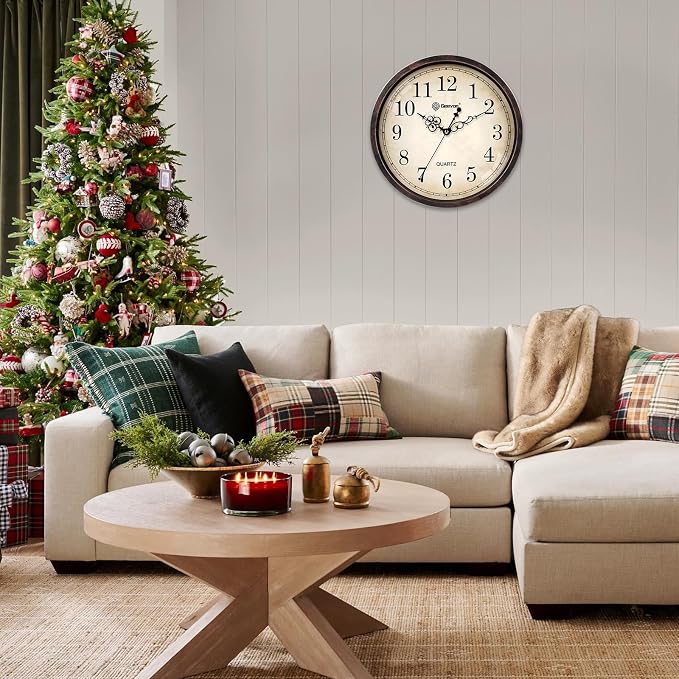 Geevon Vintage Wall Clock, Silent 14" Non Ticking Retro Round Clock Quartz - Image 7