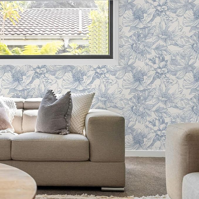Ismoon Vintage Floral Wallpaper Peel and Stick Beige and Blue Contact Paper - Image 6
