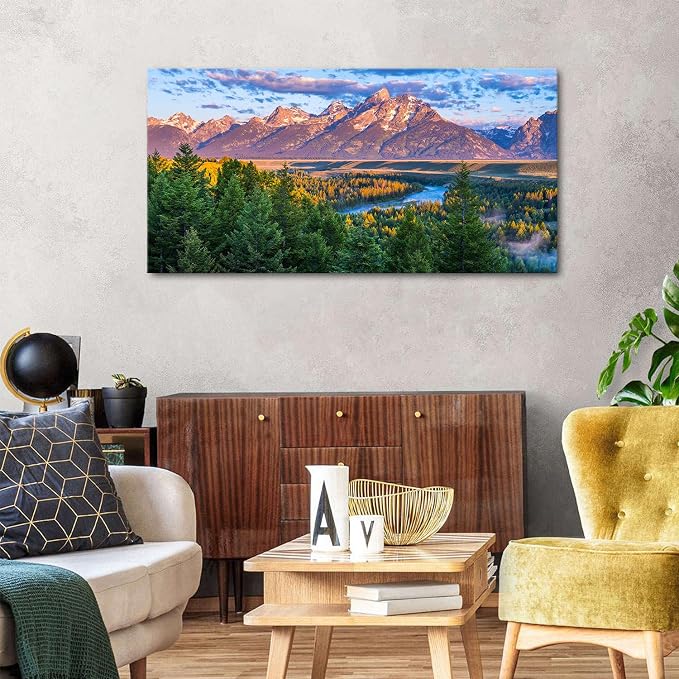 AIYISU Grand Teton Mountain Wall Art Sunset Nature National Park Posters Oxbow - Image 4