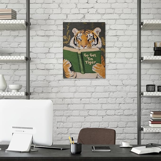 ALMLZL Funny Tiger Reading Book Wall Art Motivational Animal Reading Canvas - Image 4