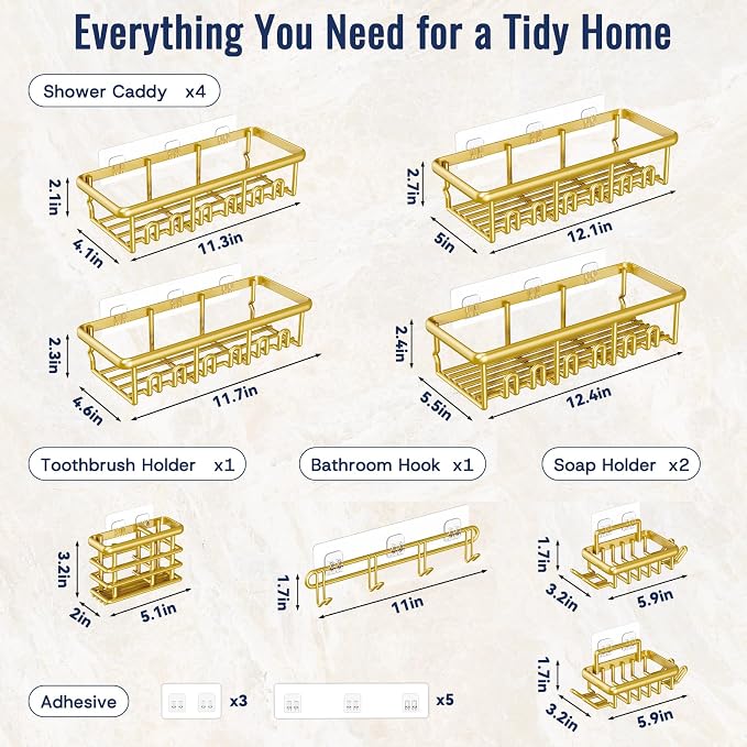 8 Pack Adhesive Rustproof Shower Shelves - Image 8