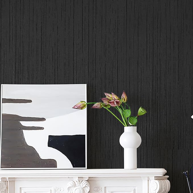Dviolet Black Grasscloth Textured Fabric Contact Paper - Image 5