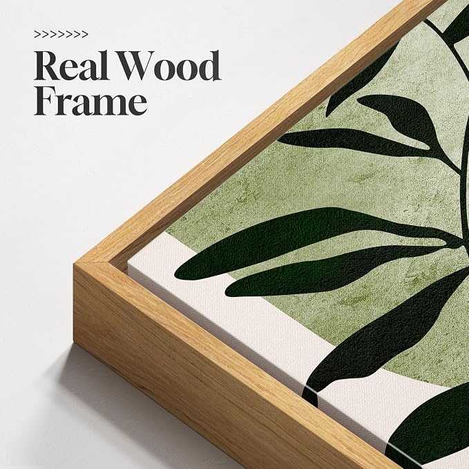 Framed Green Boho Botanical Wall Art, Sage Green Abstract Paintings Artwork - Image 5