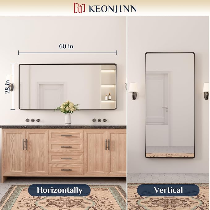 Keonjinn Black Bathroom Mirror for Over Sink, Sandblasted Finish Matte Black - Image 7