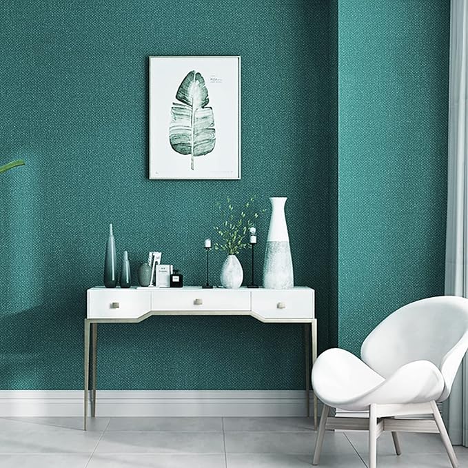 Yancorp Textured Fabric Emrald Green Peel and Stick Wallpaper - Image 3