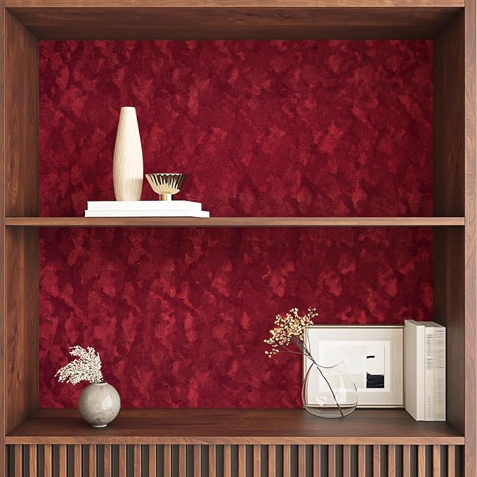 Wallercity Deep Red Velvet Peel and Stick Wallpaper Flocking Fabric Contact - Image 6