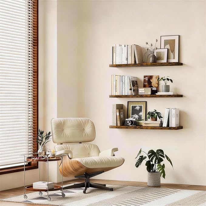 BAYKA Floating Shelves Set of 2, 22.5 inches Farmhouse Rustic Wood Wall Mounted - Image 4