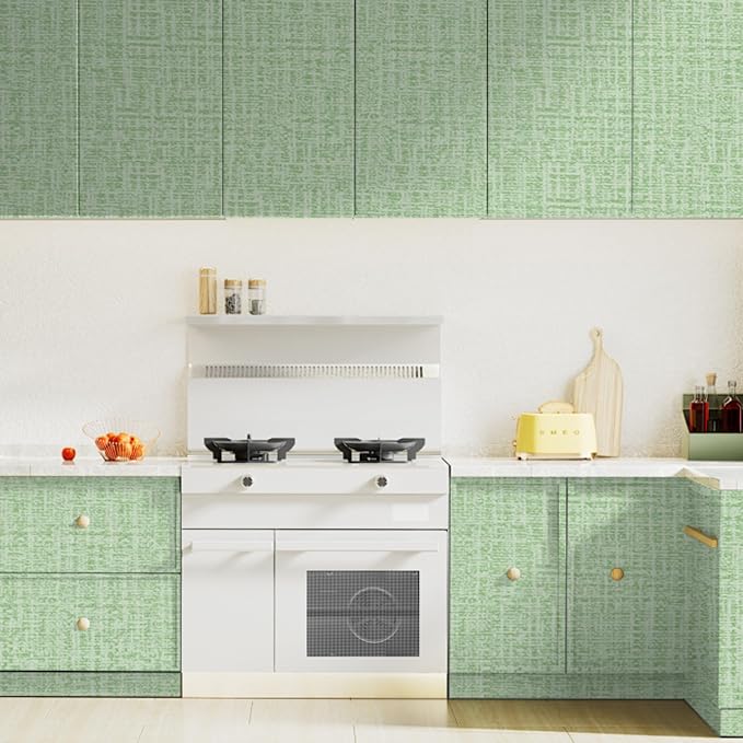 TANONE Contact Paper Peel and Stick, Grasscloth Green Wallpaper Self Adhesive - Image 9