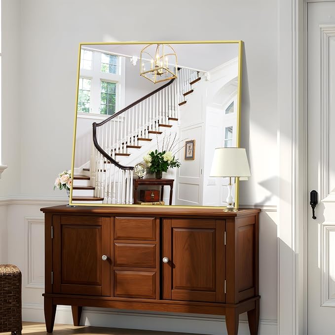 KOCUUY Gold Bathroom Mirror, HD Tempered Glass, Anti-Rust Frame, Modern Design - Image 4