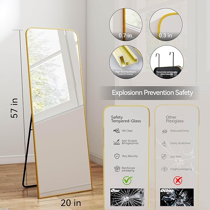 SCWF-GZ 57x20 Door Hanging Full Length Mirror, Floor or Wall Mounted Metal - Image 4