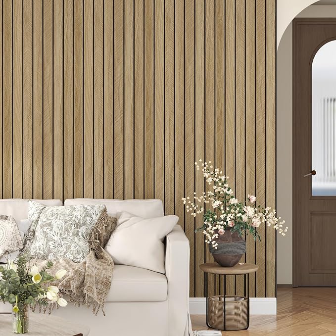 Brown 3D Wood Slat Panels for Walls Acoustic Slat Wall Paneling Peel and Stick - Image 2