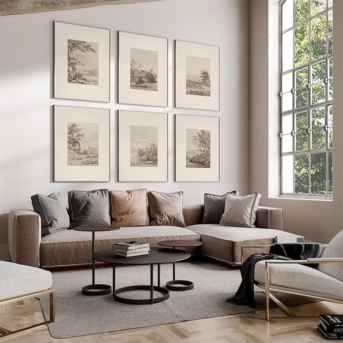 Joocrise Neutral Wall Art Decor Set of 6 Vintage Canvas Wall Art Rustic - Image 3