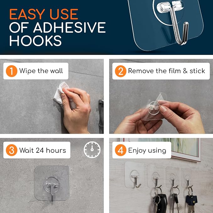 GLUIT Adhesive Wall Hooks for Hanging Heavy Duty 22 lbs Hooks for Walls No Drill - Image 7