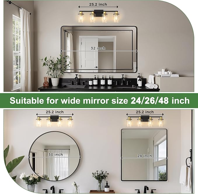 DORESshop Bathroom Light Fixtures, 4-Light Black and Gold Bathroom Vanity Light - Image 2
