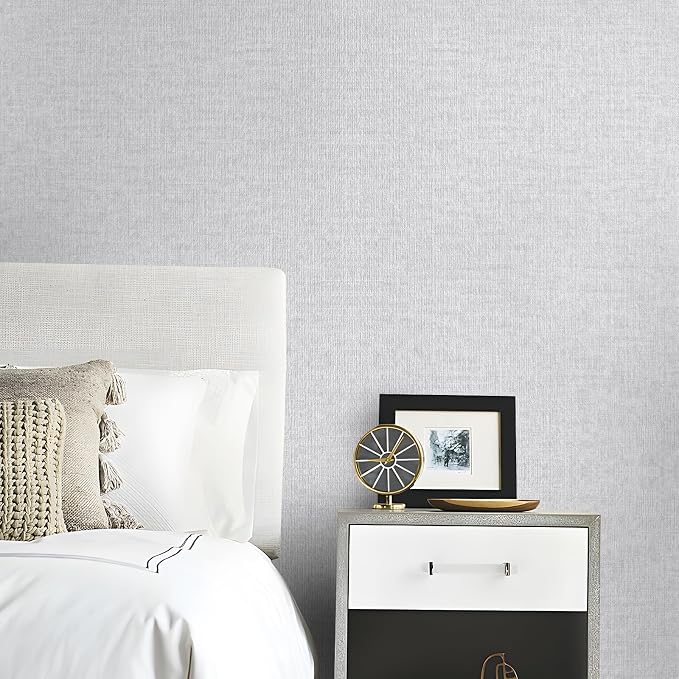 Light Grey Grasscloth Peel and Stick Wallpaper, Textured Vintage Contact Paper - Image 2