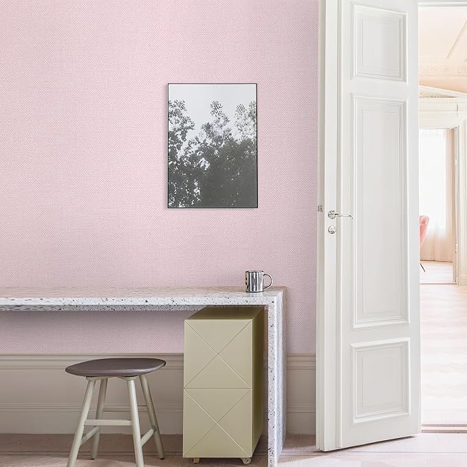 15.75"x393.7" Grasscloth Peel and Stick Wallpaper Pink Textured Contact Paper - Image 6