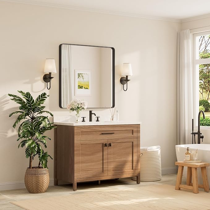 TETOTE Black Framed Mirrors for Bathroom, 36 x 36 Inch Modern Wall Mounted - Image 2