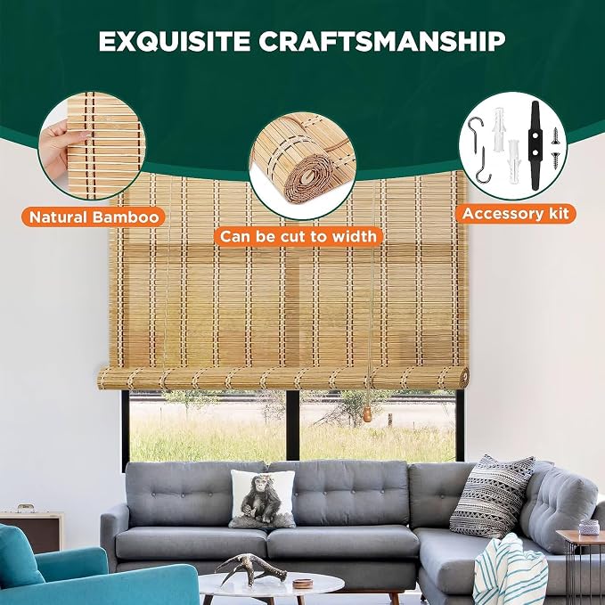 Bamboo Blinds for Interior Windows, Custom Roller Shades for Indoor Window and - Image 3