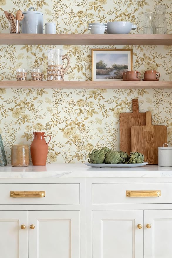 Erfoni 16.9" x118" Boho Floral Peel and Stick Wallpaper Yellow Brown Flower - Image 6