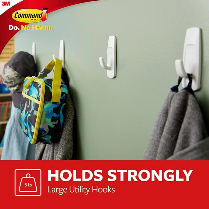 Command 5 lb Large Utility Hooks, 14 Hooks and 16 Strips, Damage-Free Hanging - Image 3