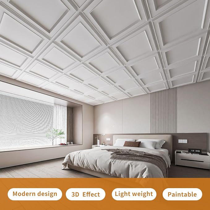 WOWSTAR 24-Pack 24"x24" PVC Drop Ceiling Tiles, Waterproof Glue up Ceiling - Image 3