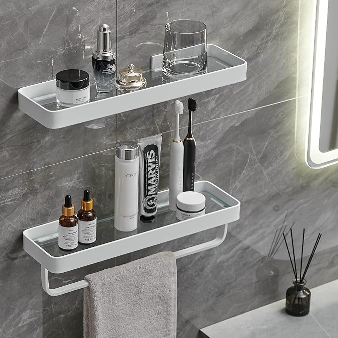 VOLPONE Bathroom Shelves Wall Mounted 2 Tier Glass Floating Shelf by VOLPONE