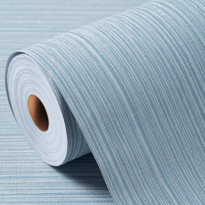 Grasscloth Textured Wallpaper Light Blue Peel and Stick 24inX393in Fabric Wall by Apeacefulmomentbeginshere