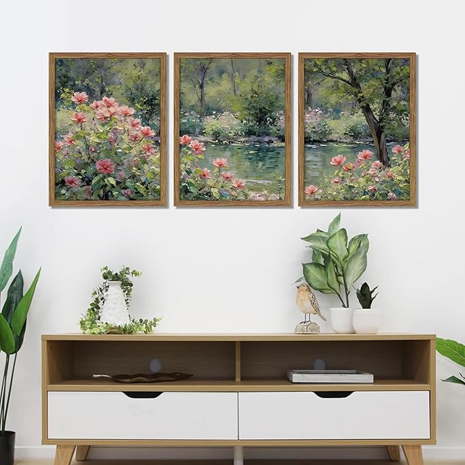 Framed Monet Wall Art Set of 3, Impressionist Botanical Floral Canvas Wall Decor - Image 5