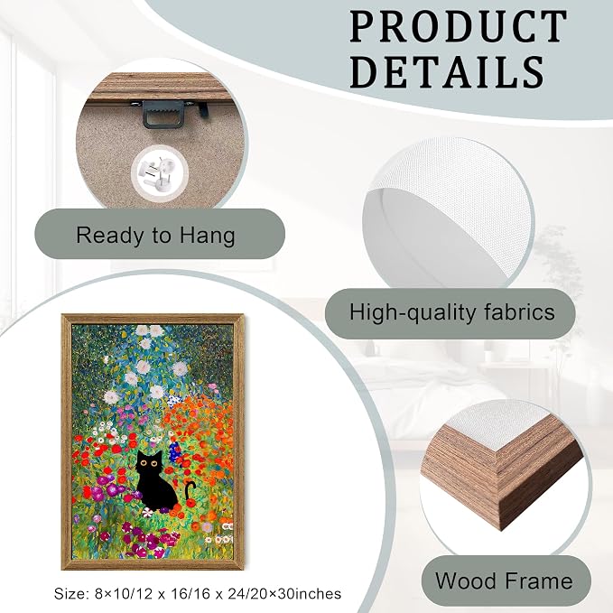 Fantasy Artists Gustav Klimt Canvas Wall Art, Framed Aesthetic Cat Floral Wall - Image 6