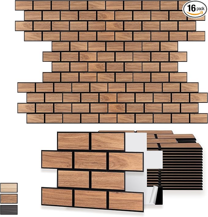 WoveN SounD Brick Acoustic Wall Panels, 16 Pack 16x12 Inch, PVC Wood Grain by WovenSound
