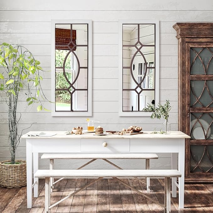Farmhouse Mirror for Wall Decor: 43.3" x 17.7" Large Rustic Windowpane Mirrors - Image 3